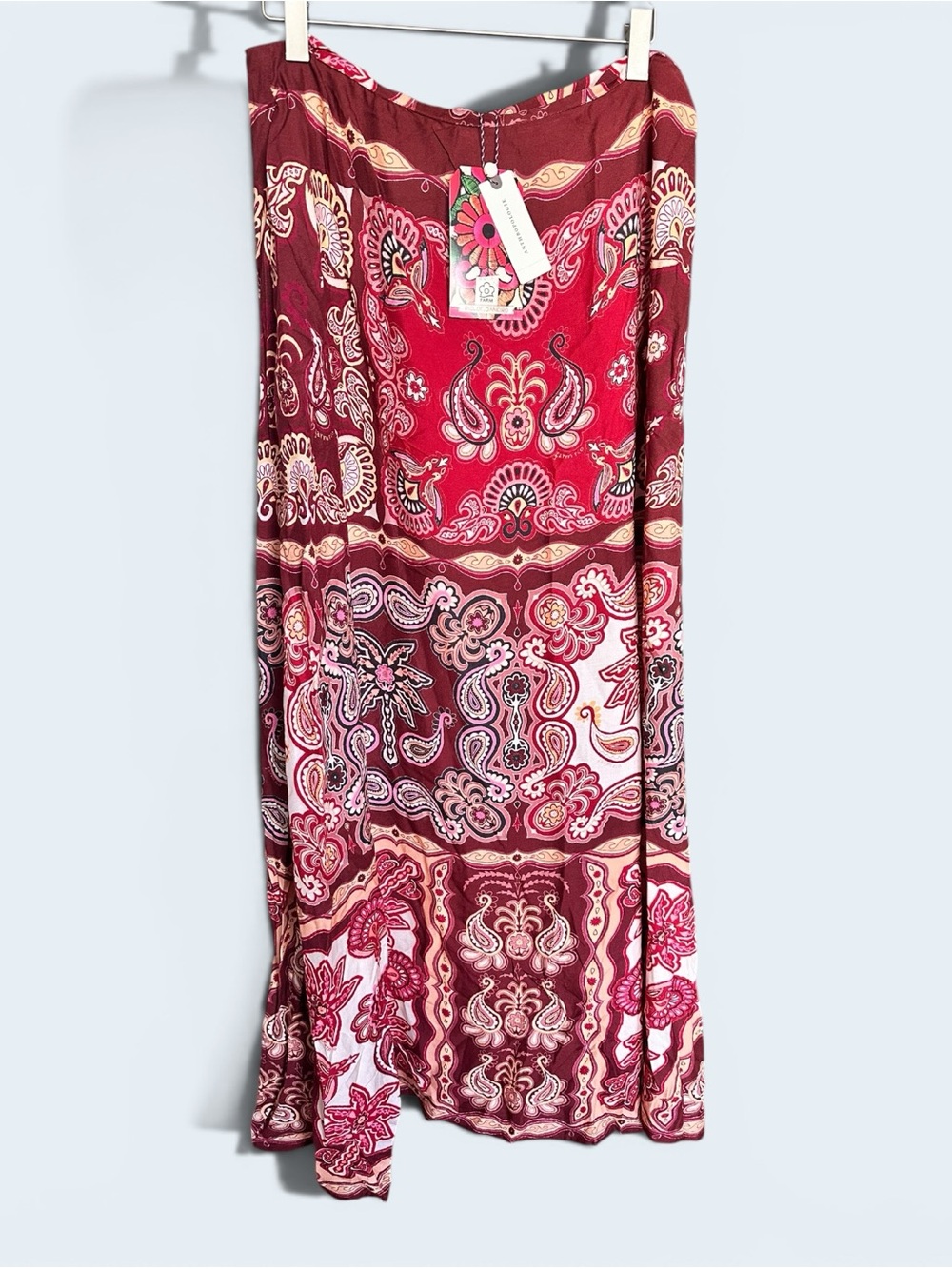 FARM Rio Red and Burgundy Paisley Maxi Skirt